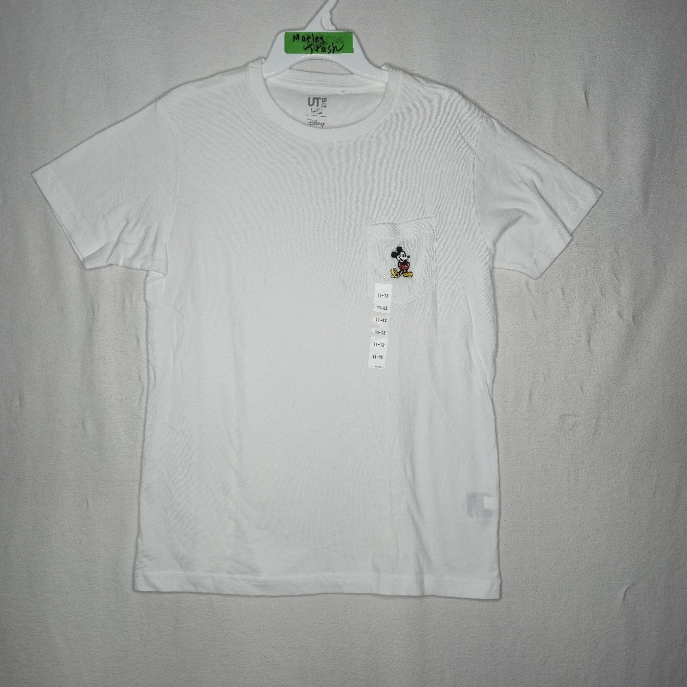 New Uniqlo UT Disney Mickey Mouse White Short Sleeve Girls Tee Shirt Size 11-12